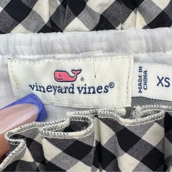 Vineyard Vines Gingham Check Off The Shoulder Shift‎ Mini Dress Black White XS - Image 9