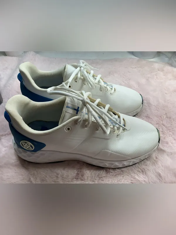 G/FORE White Sneakers with Light Blue Stripe 178 Size 8 - Image 4