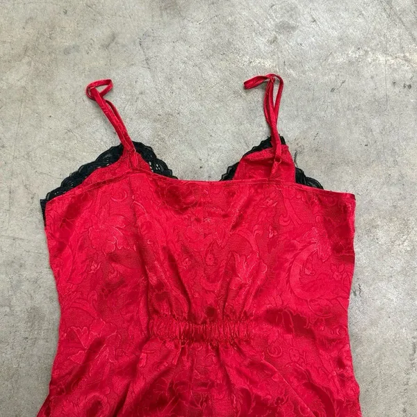 Vintage Victoria’s Secret Gold Label Red Satin Jacquard Lace Teddy Slip Size S - Image 6
