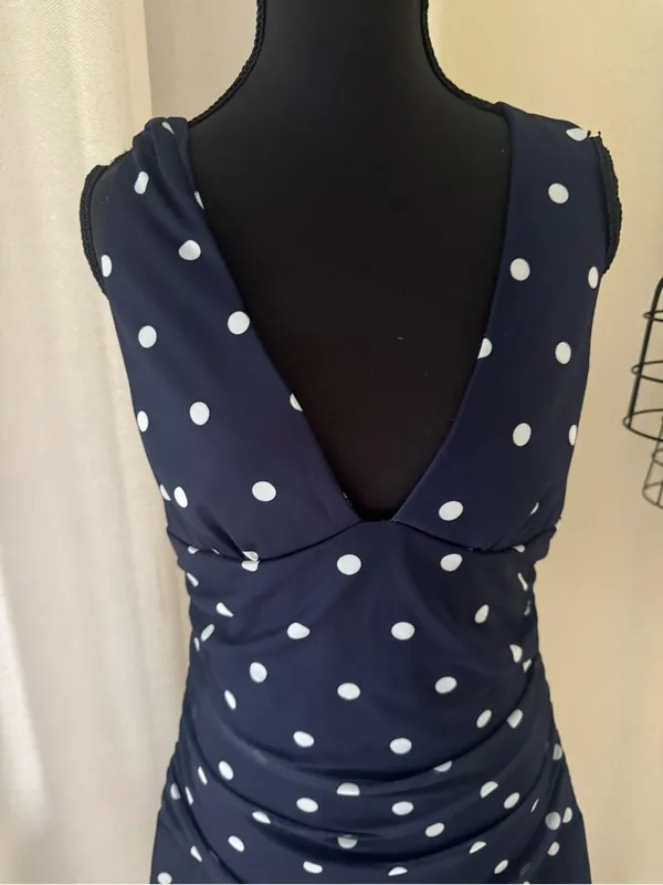 Cotton Candy LA Navy Polka Dot Ruched Mini Dress NWT Size Large - Image 4