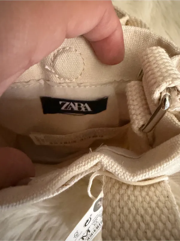 ZARA Cream Canvas Mini Crossbody Tote - Image 5