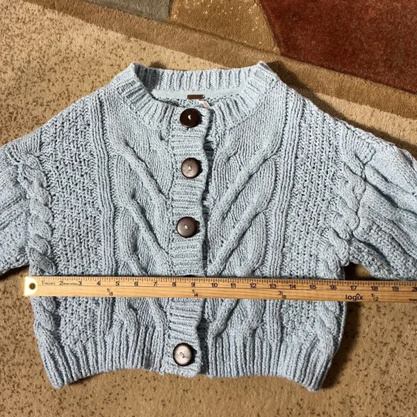 Free People Cable Knit Cropped Cardigan Womens XS Blue OB885094 Sweater - Image 3
