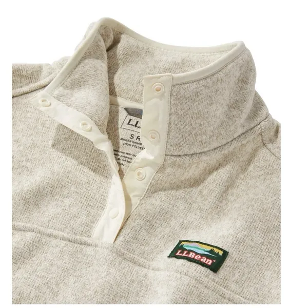 LL Bean Beige Sweater Fleece 1/4 Snap Pullover Pockets Size SMALL Tan - Image 2