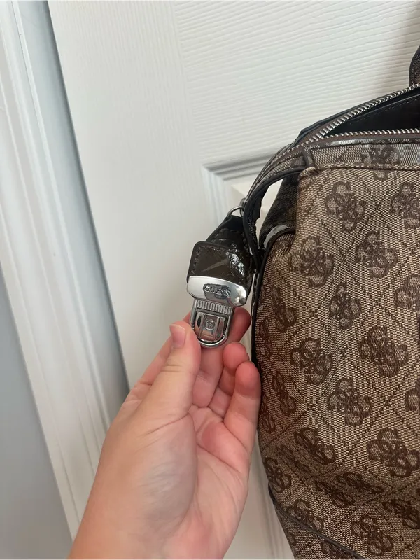 GUESS Brown Monogram Satchel Purse with Logo Plaque - Image 5
