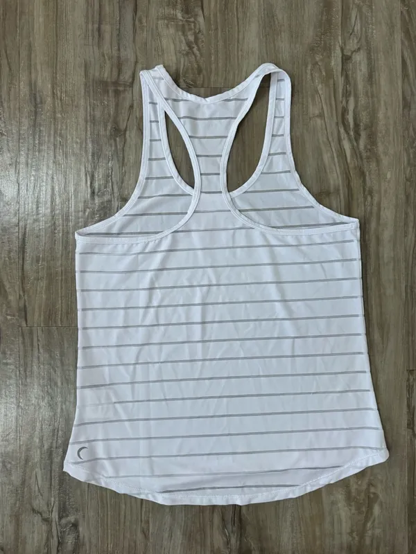 ZYIA Active White Racerback Tank Top with Thin Sheer Mesh Stripes - Image 2
