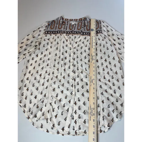 Billabong Boho Button Up V Neck Top Size L Cream Lightweight - Image 4
