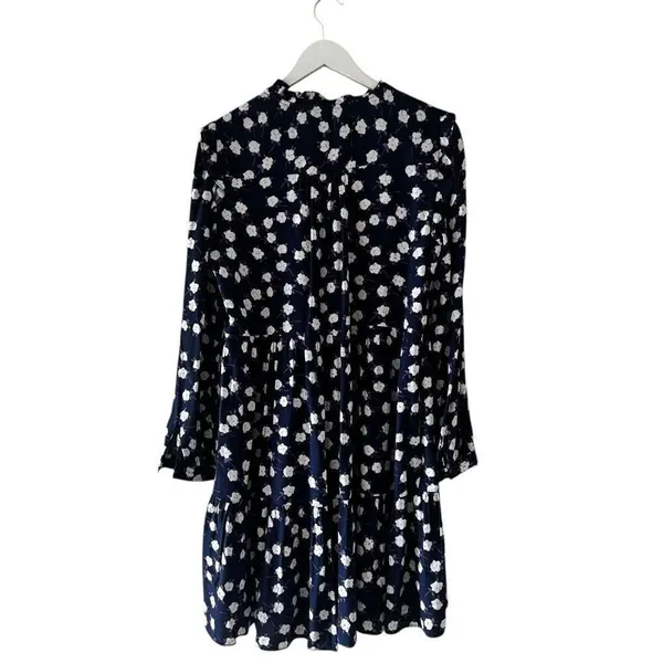 J Crew Dress Womens Purple Navy Scattered Peony Floral Tie Neck Tiered SZ M - Image 7