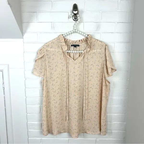 Adrianna Papell Lightweight Sheer Floral Short Sleeve Blouse Top Size XL - Image 2