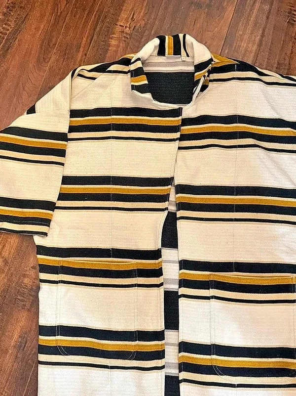 Anthropology The Odells Striped Longline Jacket in White & Black Large - Image 3