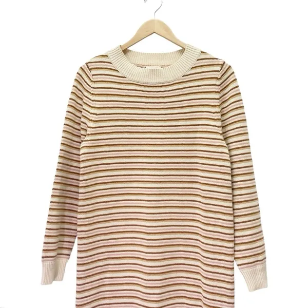 NWT Roolee Sweater Dress Small Cream Pink Brown Striped Knit Midi Long Sleeve - Image 6