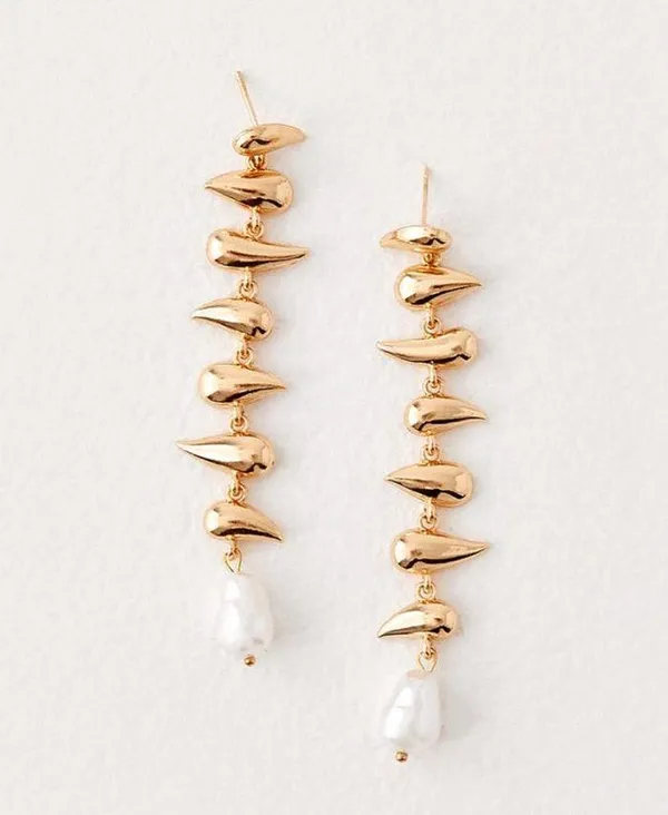 Peppermayo Gold Drop Earrings with Pearl Accent - Image 3