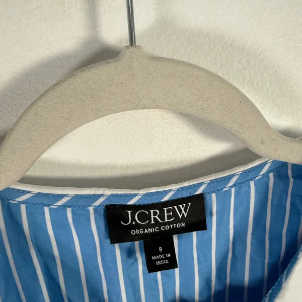 J Crew Ruffle Collar Poplin Shirt Blue Stripe Preppy Office 100% Cotton Womens 8 - Image 6