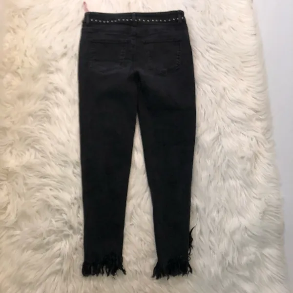 Five Plus Women's Size Small Cropped Jeans Black Fringe Studded Waist - Image 9