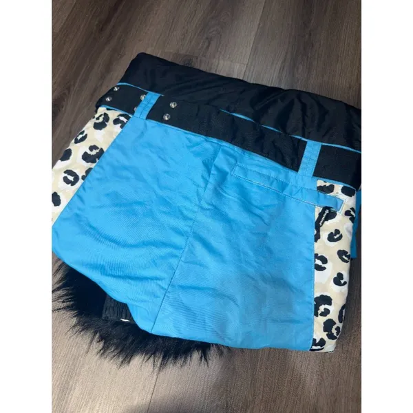 Tipsy Elves Ski Snow Suit Women's Size XS Snow Leopard Pink Blue Faux Fur Read - Image 3