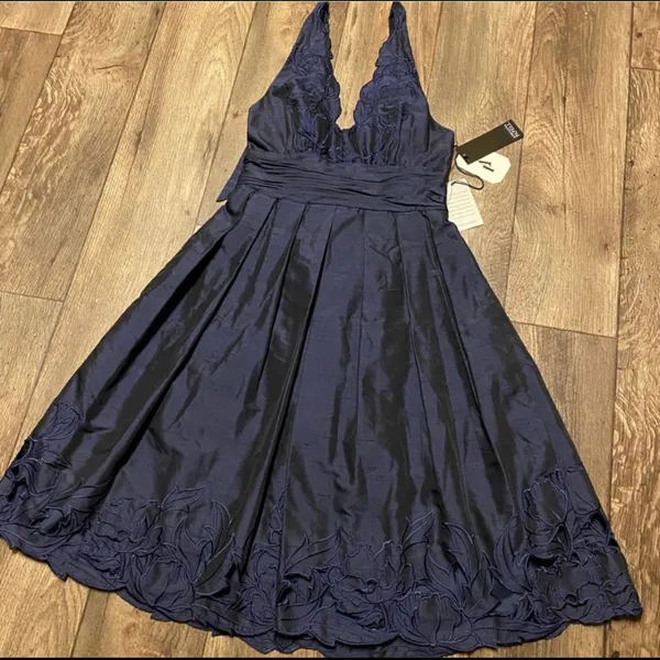 Adrianna Papell Navy Blue Halter Dress | Knee Gown | Semi Formal | Size 8 NWT - Image 2