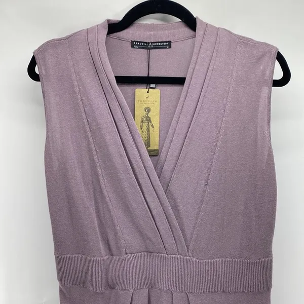 Peruvian Connection ADRIATICO lilac maxi knit dress minimalist size M - Image 3