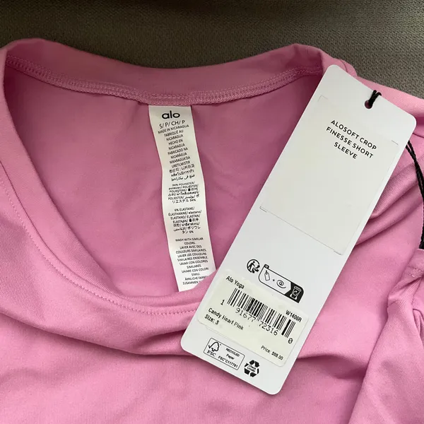 Alo Yoga Alosoft Crop Finesse Short Sleeve Candy Heart Pink S - Image 3