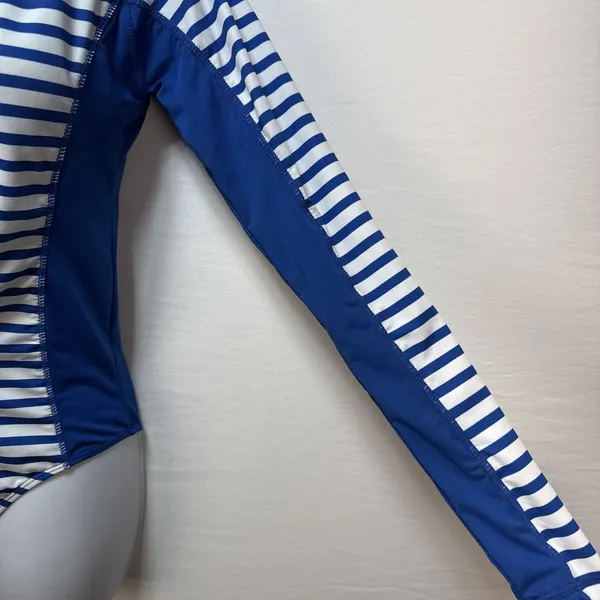 Cabana Life Womens One Piece Long Sleeve Zip Swimsuit Rash Guard Size‎ S Blue - Image 4