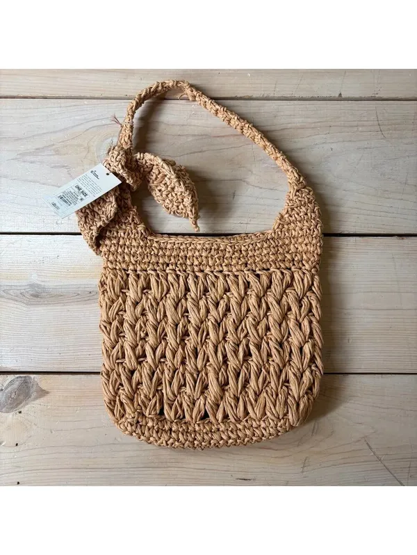 A New Day NWT Women's Straw Woven Tie-Top Shoulder Bag Light Brown Adj Strap - Image 2