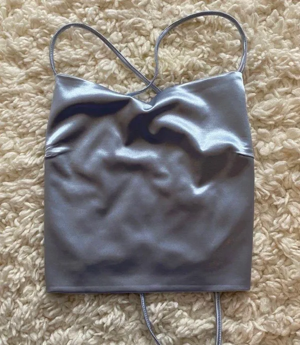 Satin New Crop Top Tie Up Back Blue Periwinkle Size Small - Image 3