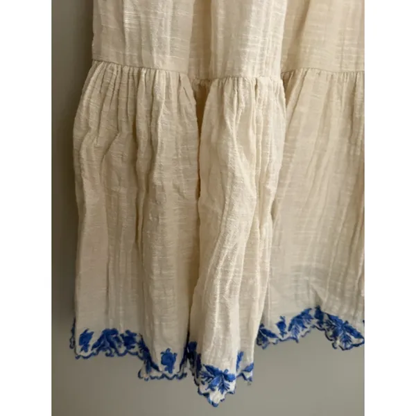 Free People Santiago Embroidered Boho Mini Dress Ivory and Blue‎ Size Medium - Image 10