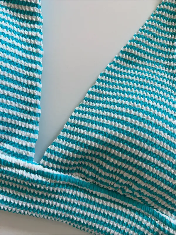 {American Eagle Aerie} Brand New Crinkle Stripe Longline Plunge Bikini Top - Image 6
