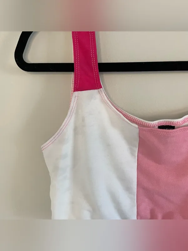 SHEIN Colorblock Cami Top & Shorts, White/Pink, Size S, EUC - Image 5