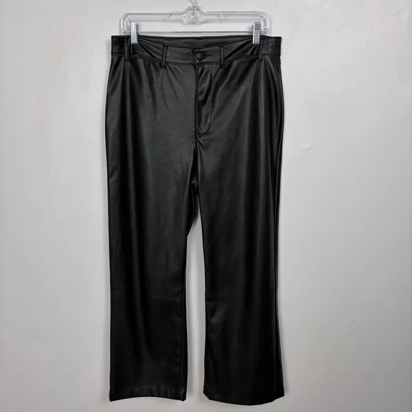 Old Navy Faux‎ Leather Wide Leg Pants Black High Waisted Going Out Edgy Size 10 - Image 2