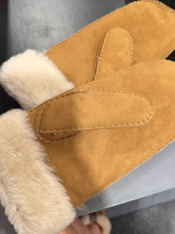 UGG Suede Shearling-Trim Hat + Mitts - Image 3