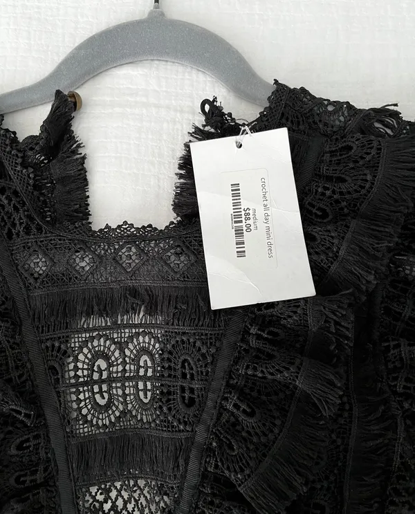 Olivaceous Black Crochet Mini Dress - Image 2