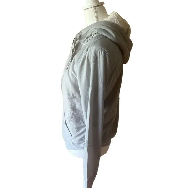 Bobeau Grey Star Embroidered Sherpa Lined Zip Up Hoodie NWT Medium - Image 4