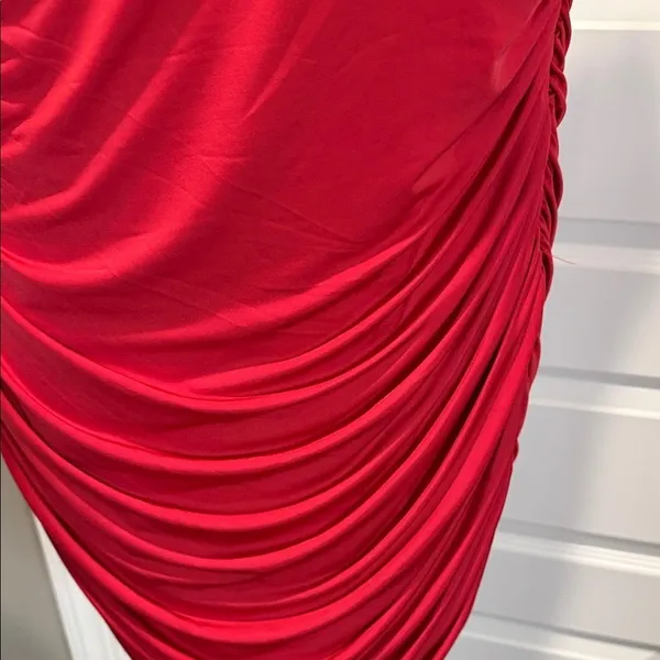 AQUA One Shoulder Ruched Bodycon Mini Dress Red Formal Glam NWT‎ L - Image 7