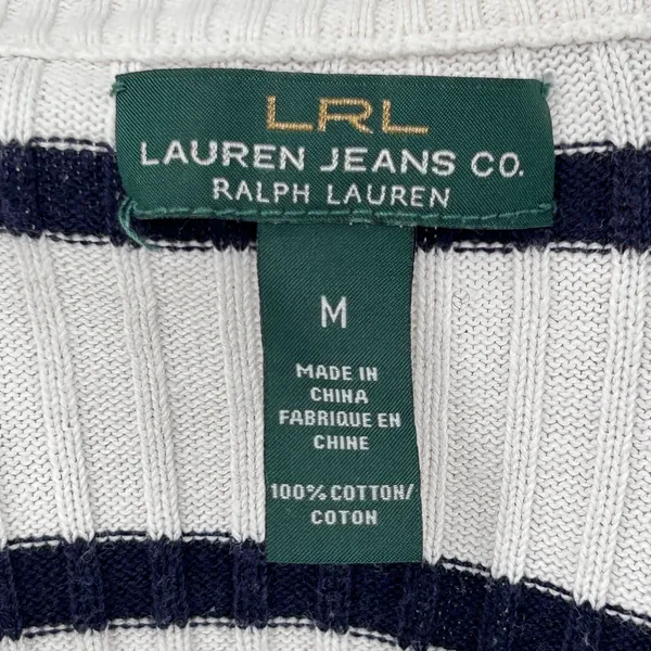 Ralph Lauren LRL Top Womens M 100%‎ Cotton Coastal Prep Stripe Shirt Black White - Image 8
