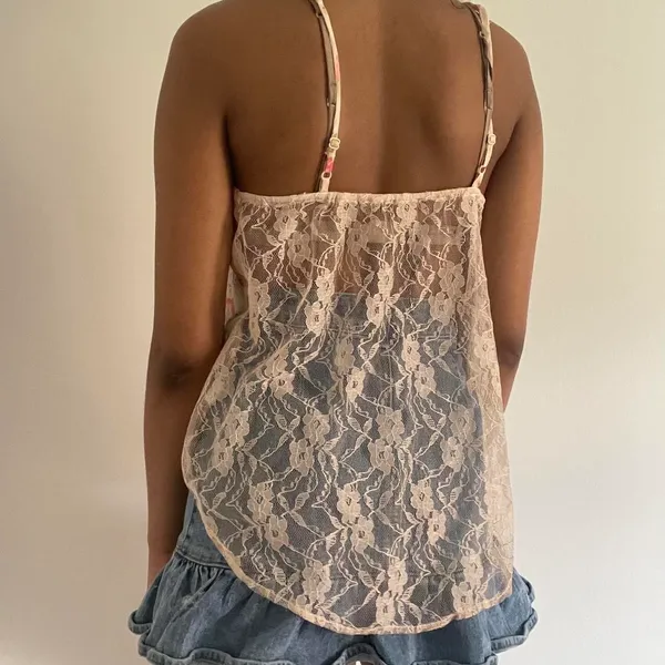 Wet Seal Floral Sheer Lace Tank Boho Hippie Beach Summer M - Image 2
