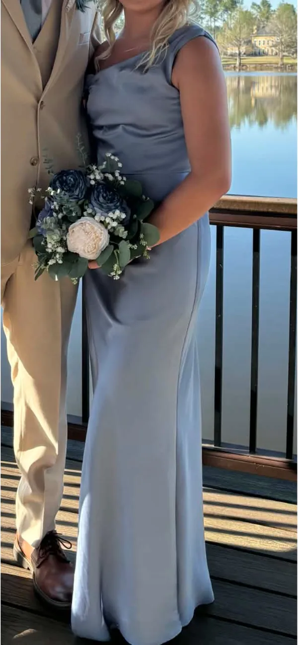 Azazie Bridesmaid Dress Dusty Blue - Image 2