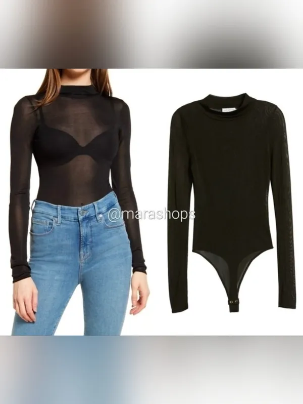 Good American Mock Neck Sheer Bodysuit - Image 2