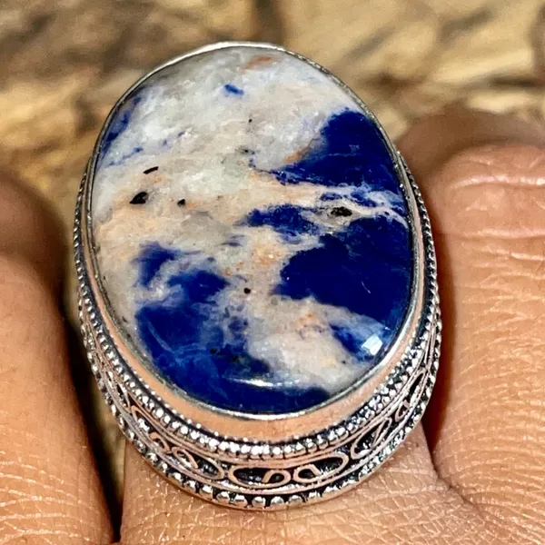 Navy Sodalite Ring Size 9 1/2 Blue - Image 7