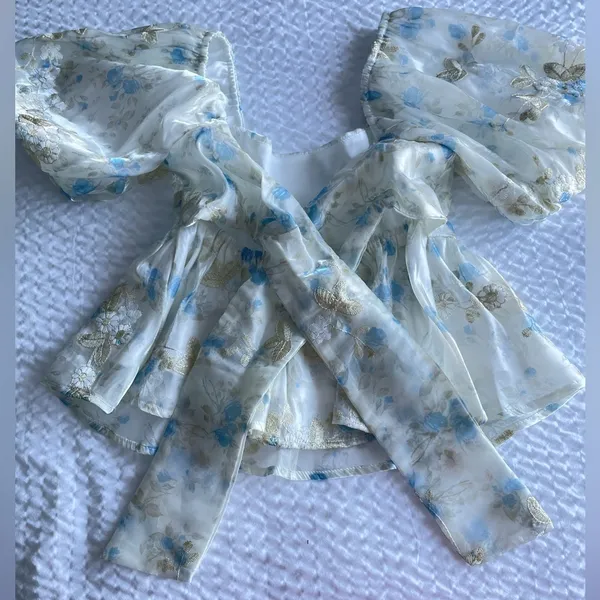 Altard State Floral Womens Blouse - Xxs 🩵🤍🌼 - Image 7