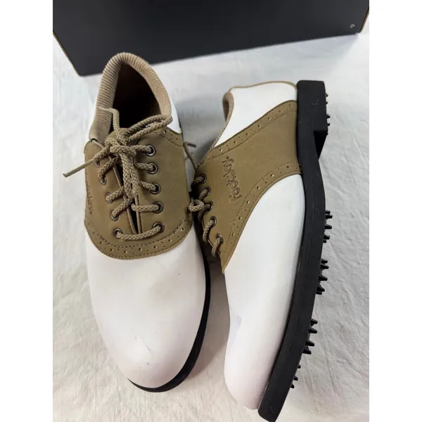 FootJoy Green-Joys Womens Golf Shoes 6.5‎ N White Tan Saddle Oxford 48802 - Image 10