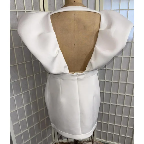 Bibi Bridal Shower White Dress Puff Icon Bride‎ Bachelorette Reception Dress XL - Image 2