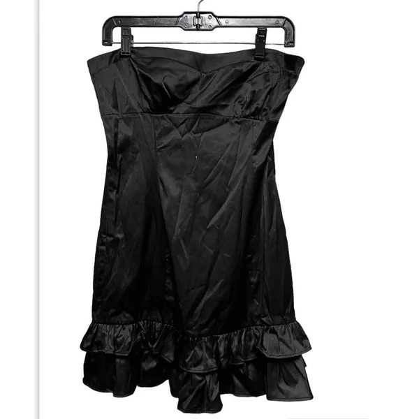 Misope Womens Black Satin Strapless Ruffle Hem Mini Dress Size L Women - Image 2