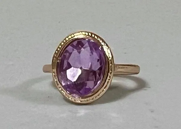 Gold Purple Diamond Gemstone Round Oval-Shaped Band Ring Jewelry Size 5 💜✨ - Image 3