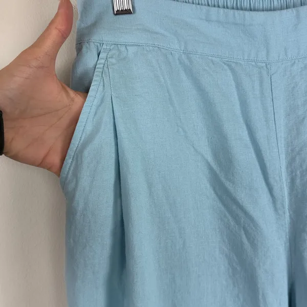 Madewell Pull-On Wide Straight Leg Crop Linen Pants‎ in Blue Heron Size 8 - Image 10