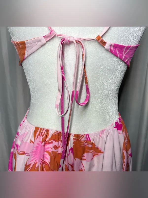 Pink Floral Maxi Dress with Spaghetti Straps - Image 9