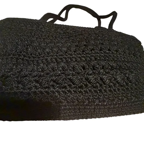 The Sak Black Crochet Shoulder Bag Woven Knit Tote Zip Top Boho Purse 90's Y2K - Image 2