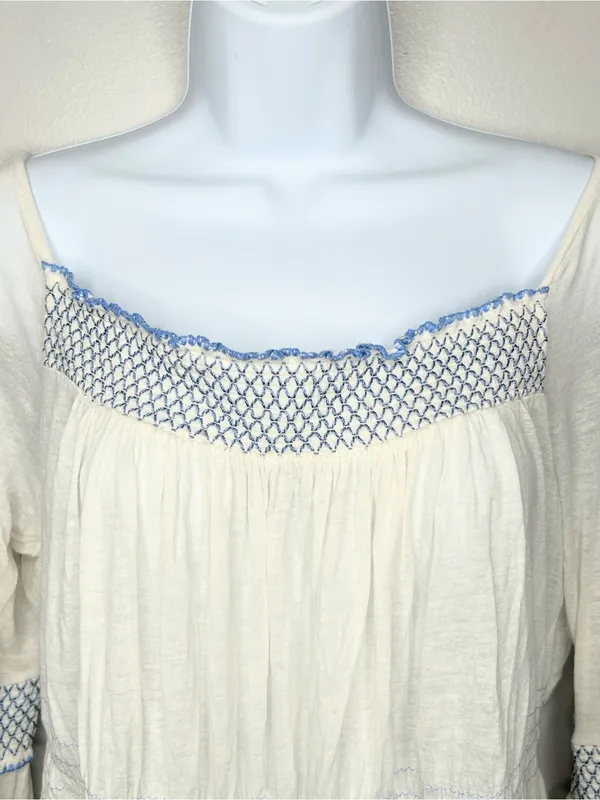 Free People Valley Linen Blend Embroidered Bell Sleve Top Size M - Image 6