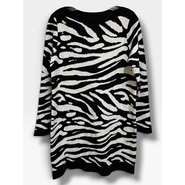LOFT Zebra Print Sweater Dress Black White Boat Neck Long Sleeve Small NEW - Image 4