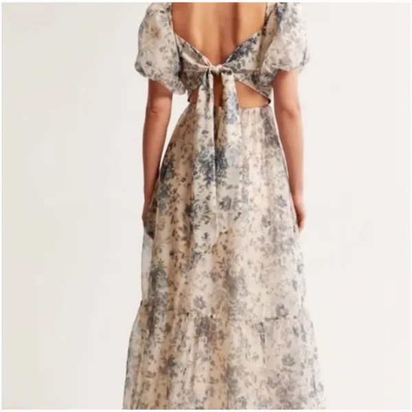 Abercrombie & Fitch Emerson Drama Bow-Back Pink Maxi Dress Floral Small - Image 4