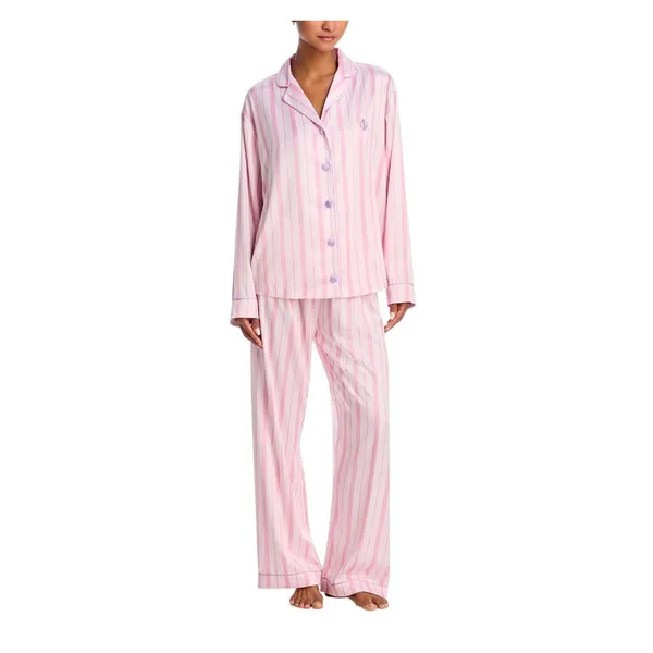 NEW Aqua x Wicked Womens Striped Long Sleeve Pajama Shirt 12958 Pink S - Image 5