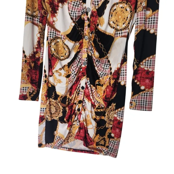 Absolutely Love It! Long Sleeve Button Front Bodycon Printed Sheath Dress XL - Image 4
